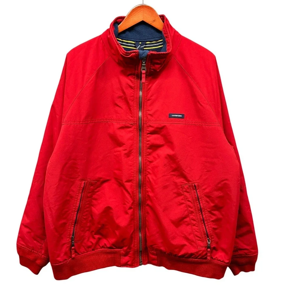 Lands' End Nylon Bomber Jacket Men's XL Red Full Zip Windbreaker Lightweight